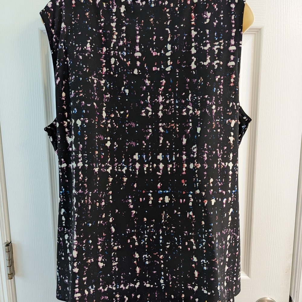 DKNY Black Multicolored Pattern Fitted Ruched Sleeveless Women's Top Plus XXL - Picture 5 of 7